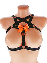 Spodná bielizeň - čierný postroj bielizeň pentagram gothic postroj na telo otvorená podprsenka body harness open bra T2 - 10847863_