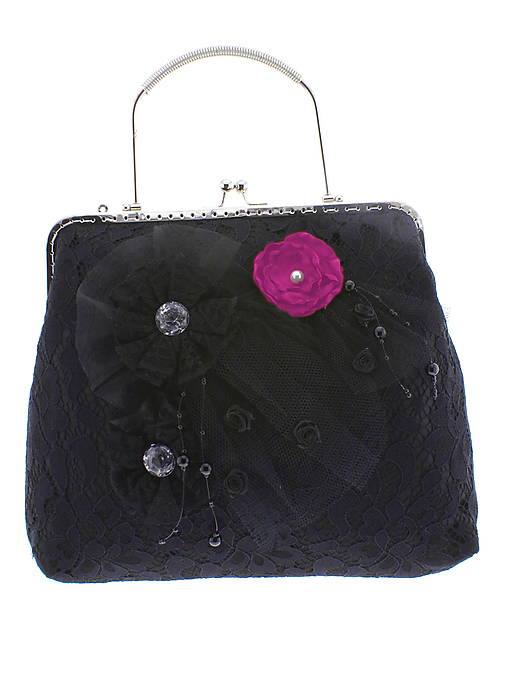 spoločenská dámska kabelka čipkovaná čierna, burleskní kabelka, gothic kabelka X1