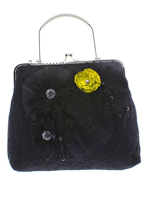 spoločenská dámska kabelka čipkovaná čierna, burleskní kabelka, gothic kabelka X5 (Modrá)