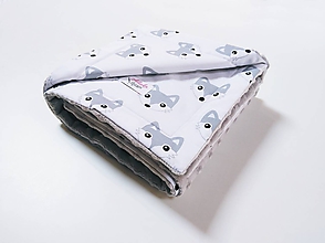 Detský textil - Minky deka sivá a líščie hlavy 70*100cm - 10847670_