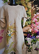 Šaty - Ľanové, ručne maľované šaty "Lúčna kytica + paprade" (Ľanové prírodné maľované šaty "Lúčna kytica + paprade) - 10848243_