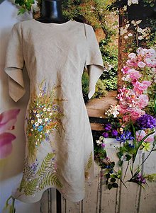 Šaty - Ľanové, ručne maľované šaty "Lúčna kytica + paprade" - 10848243_