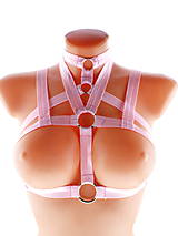 Spodná bielizeň - růžový postroj bielizeň otvorená podprsenka pastel gothic postroj na telo body harness lingerie P1 - 10851293_