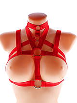 Spodná bielizeň - červený postroj bielizeň otvorená podprsenka pastel gothic postroj na telo body harness lingerie P2 - 10851305_