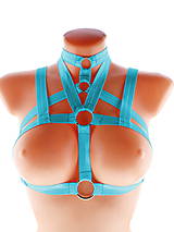 Spodná bielizeň - tyrkysový postroj bielizeň otvorená podprsenka pastel gothic postroj na telo body harness lingerie P3 - 10851310_