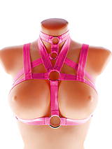 Spodná bielizeň - růžový postroj bielizeň otvorená podprsenka pastel gothic postroj na telo body harness lingerie P4 - 10851325_