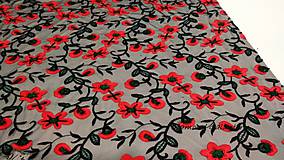 Textil - Krajková látka -Kvety červeno čierne- cena za 10 cm - 10850198_