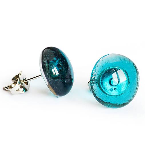 Náušnice - Sklenené puzety LENTILS - tyrkysové - 10851137_