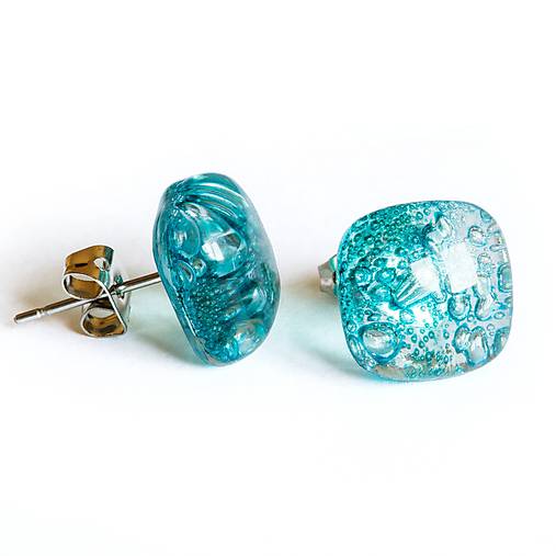 Náušnice - Sklenené puzety BLANKYT - tyrkysové - 10851160_