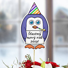 Dekorácie - Tučniak - zápich na tortu (novoročný s ľubovoľným nápisom) - 10849232_