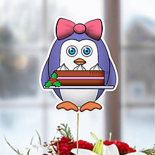 Dekorácie - Tučniak - zápich na tortu (ona a vianočná torta) - 10849240_