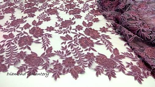 Textil - Krajková látka - Šedofialová kvety - cena za 10 cm - 10852424_