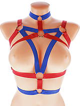 Spodná bielizeň - Červený postroj bielizeň otvorená podprsenka pastel gothic postroj na telo body harness lingerie F2 - 10855010_