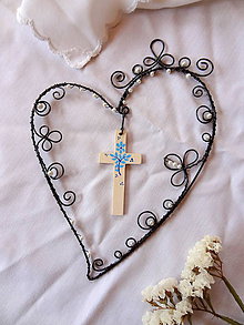 Dekorácie - mladomanželom Viera, láska, nádej .....folk (drevený maľovaný krížik) - 10853869_
