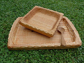 Nádoby - Ručne dlabané drevené misky s lyžicou  - sada - 10856985_