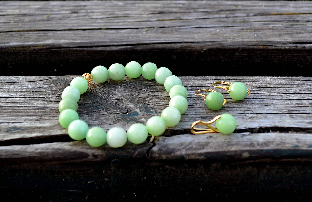 Pozlátená sada zo striebra Jadeit