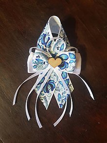 Svadobné pierka - folklórne, ľudové pierko pre otcov, družbu modro-biele - 10864422_