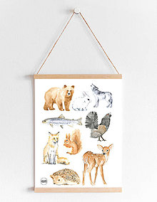 Kresby - Art Print - lesné zvieratká - 10864762_