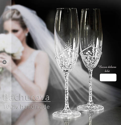  - Svadobné poháre, dekor v bílé (Pieskovaná mená a dátum sobáša) - 10865140_
