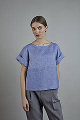 Topy, tričká, tielka - ľanový top MAYA modrý - zľava - 10866030_