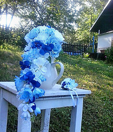 Dekorácie - svadobná kytica - Modrá romantická (umělá) - 10869388_