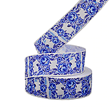 Rypsová stuha š.25 mm-modrý ornament