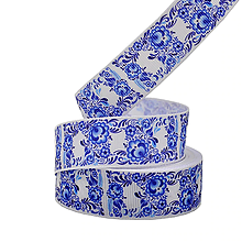 Galantéria - Rypsová stuha š.25 mm-modrý ornament - 10871359_