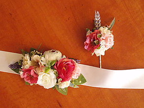 Opasky - Ružovo-cyklamenovo-biely kvetinový opasok - 10870105_