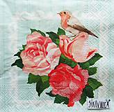 Papier - S1416- Servítky - ruže, kvety, vtáčik, vintage - 10873343_