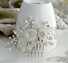 Ozdoby do vlasov - Luxusný krištálovo - perlový svadobný hrebienok - 10873469_