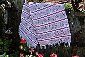 Úžitkový textil - Tkaný koberec bielo-ružovo-modrý  kratší - 10872323_