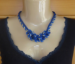 Náhrdelníky - Uzlový náhrdelník z dvoch šnúr (modro zlatý, č 2771) - 10880731_