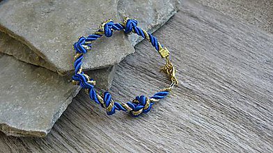 Náramky - Šnúrový uzlový náramok (modro zlatý, č. 2772) - 10880751_