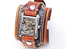 Náramky - Vintage hnedo čierne kožené hodinky,remienok z pravej kože - 10886512_