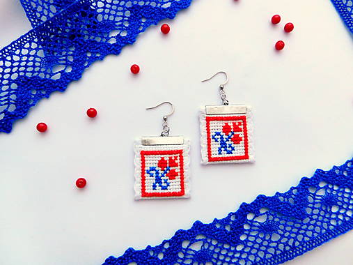 Náušnice - Náušnice s krížikovou výšivkou - 10889126_