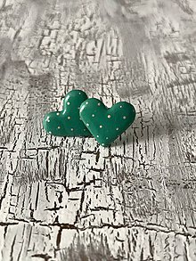 Náušnice - MIDi maľované bodkované srdiečka (smaragdovo zelené) - 10890299_