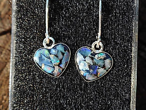 Náušnice - hearts in silver-opals - 10891596_