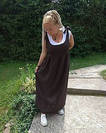 Šaty - Čokoládové ľanové šaty - 10891991_