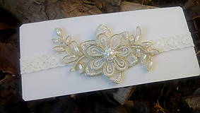 Spodná bielizeň - svadobný podväzok Ivory + zlatý kvet - /17€/ - 10894656_