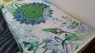 Úžitkový textil - Zelená mandalová deka s vankúšom - 10897132_