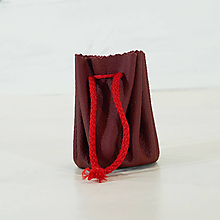 Peňaženky - Kožený mešec - malý - červenohnedý s hnědou šnúrkou - 10905473_