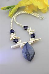 Náhrdelníky - dumortierit,lapis perly náhrdelník luxusný - 10906834_