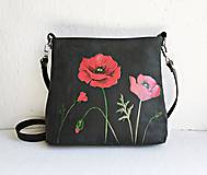 Kabelky - MILA "Poppies" kožená kabelka s maľovaným obrázkom - 10907648_