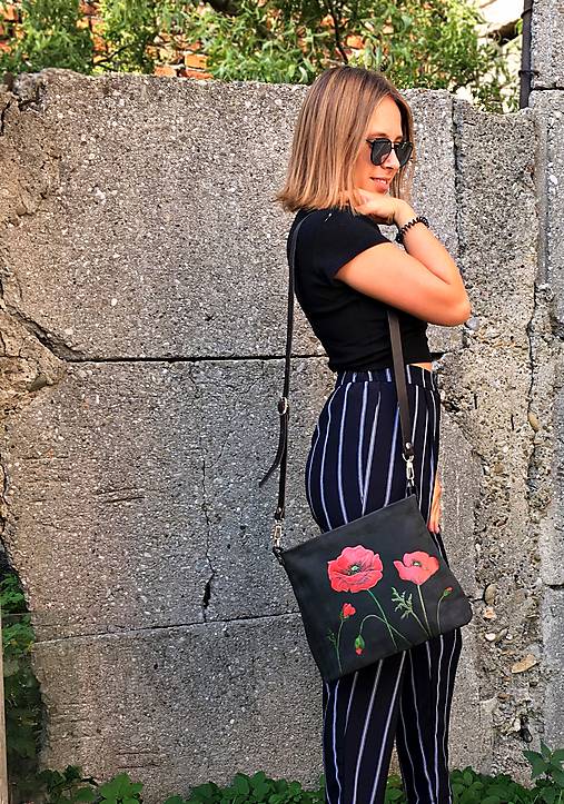 MILA "Poppies" kožená kabelka s maľovaným obrázkom