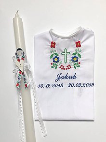 Detské oblečenie - Košieľka na krst k14 folklór, Sviečka na krst Folklór - 10908908_