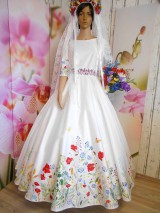 Šaty - Svadobné šaty s vlečkou " Maľované lúčne kvietky " (dámska listová kabelka, ručne maľovaná) - 10916321_