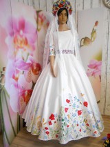 Šaty - Svadobné šaty s vlečkou " Maľované lúčne kvietky " (dámska listová kabelka, ručne maľovaná) - 10916323_