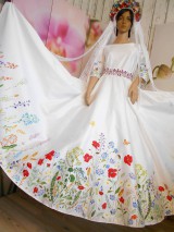 Šaty - Svadobné šaty s vlečkou " Maľované lúčne kvietky " (dámska listová kabelka, ručne maľovaná) - 10916326_
