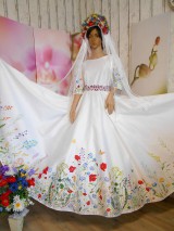Šaty - Svadobné šaty s vlečkou " Maľované lúčne kvietky " (dámska listová kabelka, ručne maľovaná) - 10916328_