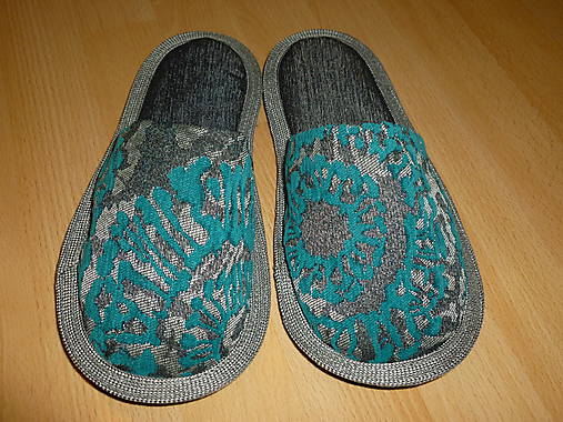 Ponožky, pančuchy, obuv - Papuče mozaika tyrkysová (všetky) - 10916386_